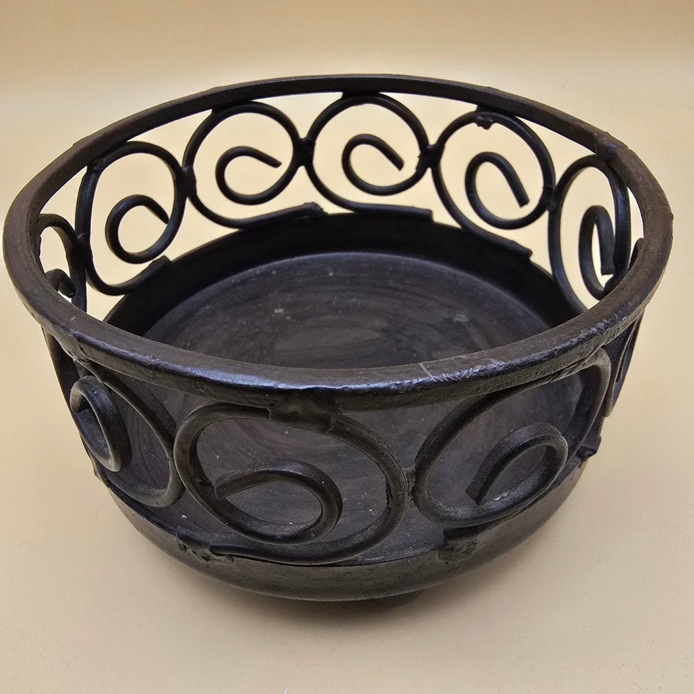 Wrought Iron Scrollwork Candle Holder Stand Ball Feet‎ Dark Bronze 4.5 Inch